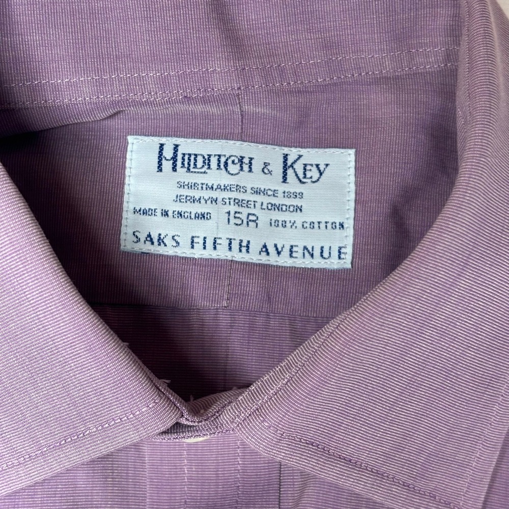 Hilditch & Key Dress‎ Shirt Mens 15R Purple Long Sleeve Cotton Saks England VTG - Picture 2 of 10
